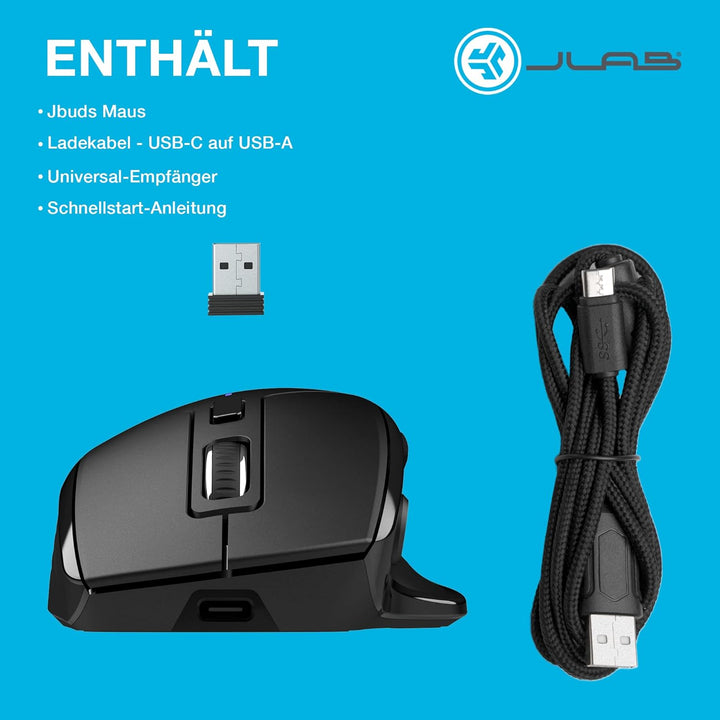 JLab JBuds Bluetooth Maus, Ergonomisches Design 7 Tasten, Bis zu DREI Benutzerprofile, JBuds