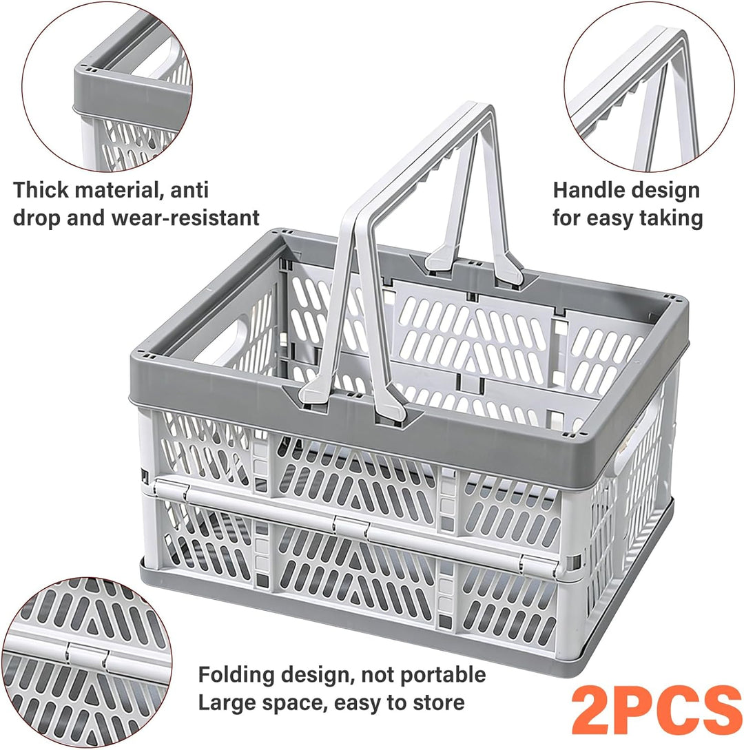 2 Stück Faltbarer Klappbox Klein, Klappbar Tragbarer Korb mit Henkel Faltbox Plastik Klappbox Campin