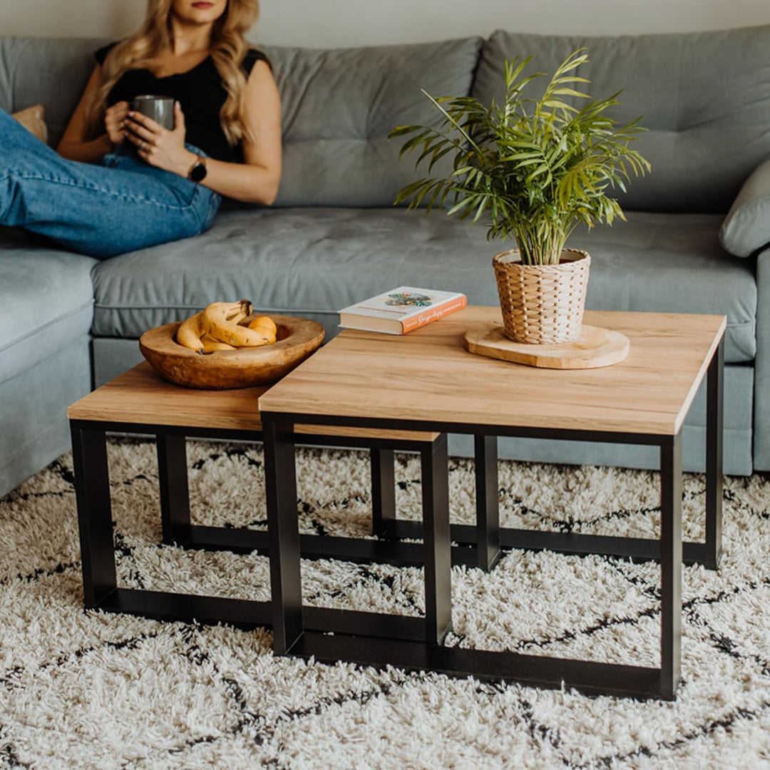LEHMANN Wohnzimmertisch Holz, Couchtisch 2er Set in 2 Grössen, Beistelltisch Holz, Wohnzimmer Tisch