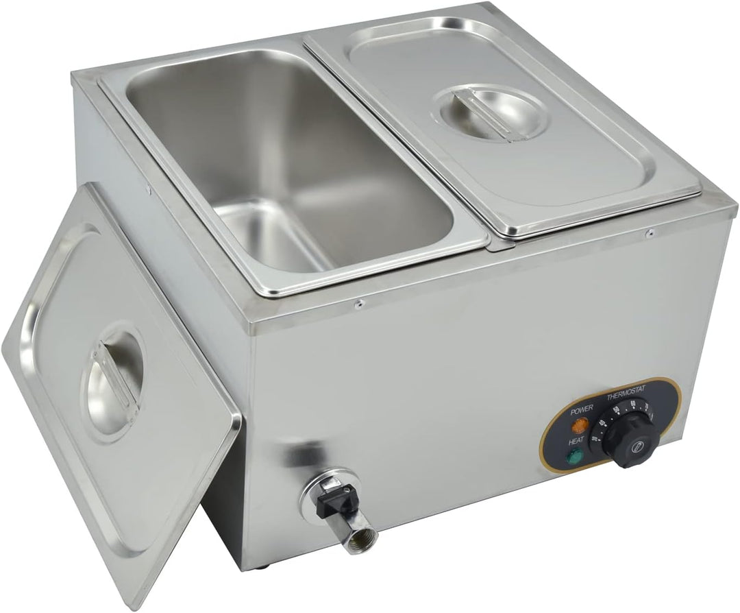 Elektrische Speisenwärmer Bain Marie Gastro GN-Behältern 1/3 * 2 Warmhalter Edelstahl mit Ablaufhahn