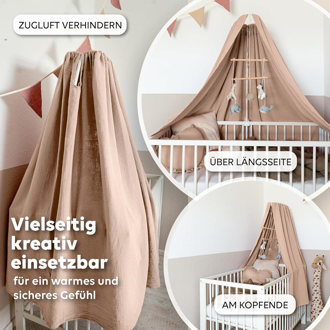 lilimaus Betthimmel Babybett mit Gold Applikation in 12 Farben [inkl. Himmelstange] - Himmel Babybet