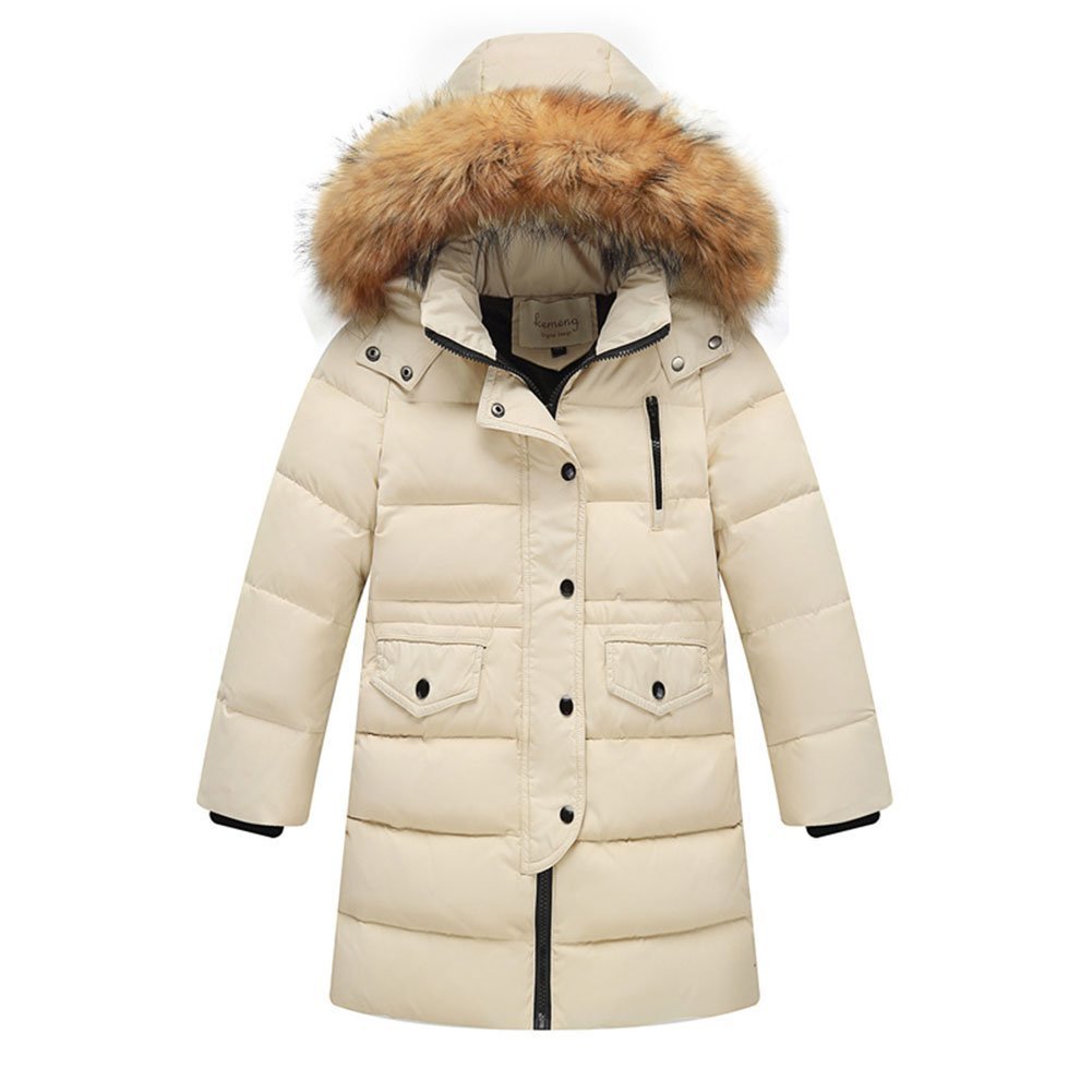 Wulide Kinder Mädchen Daunenjacken Winterjacke Daunenmantel mit Kapuze 98 Beige, 98 Beige