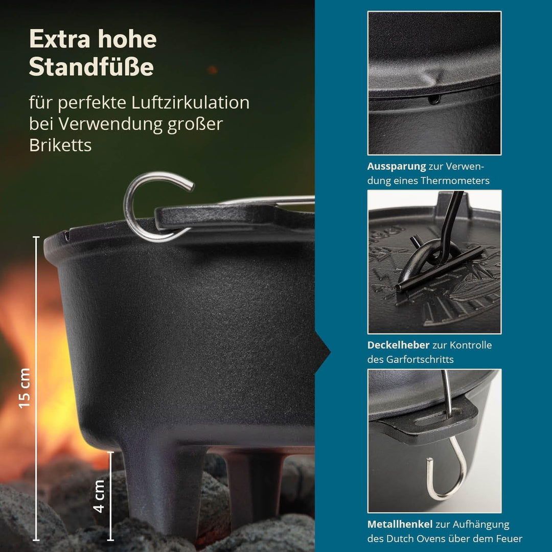 Skandika Dutch Oven der Sauerländer BBCrew 8 L | Gusseisen Topf mit Emaillierung inkl. Rezeptbuch, D