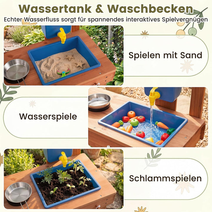 COSTWAY Matschküche Kinder Outdoor, Spielküche mit Wassertank &amp; Wasserhahn | Kinderküche mit Spüle,