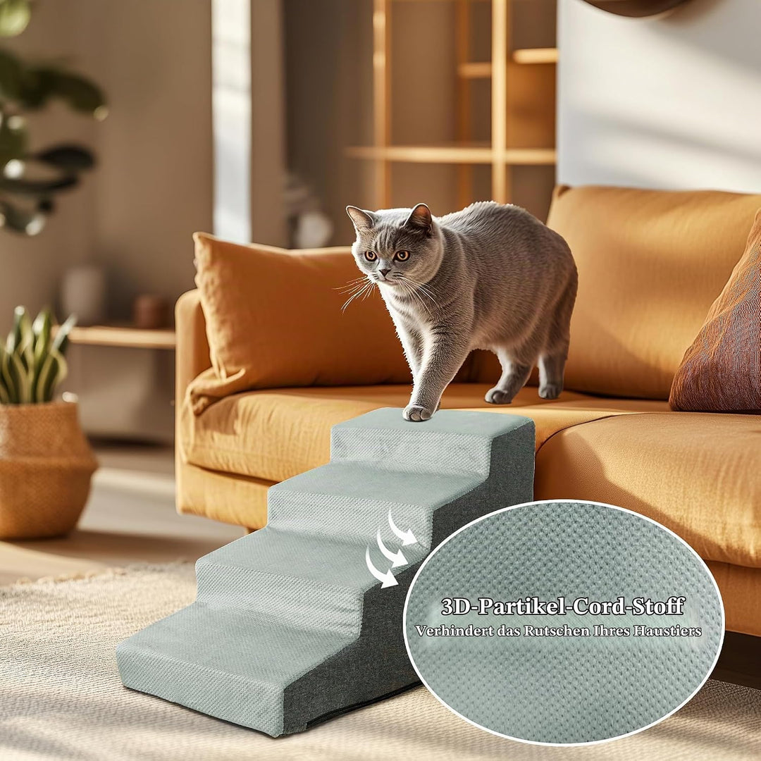 BingoPaw Hundetreppe 4 Stufen 50cm hoch, Haustiertreppe für Bett und Sofa aus Hochdichtem Schwamm, T