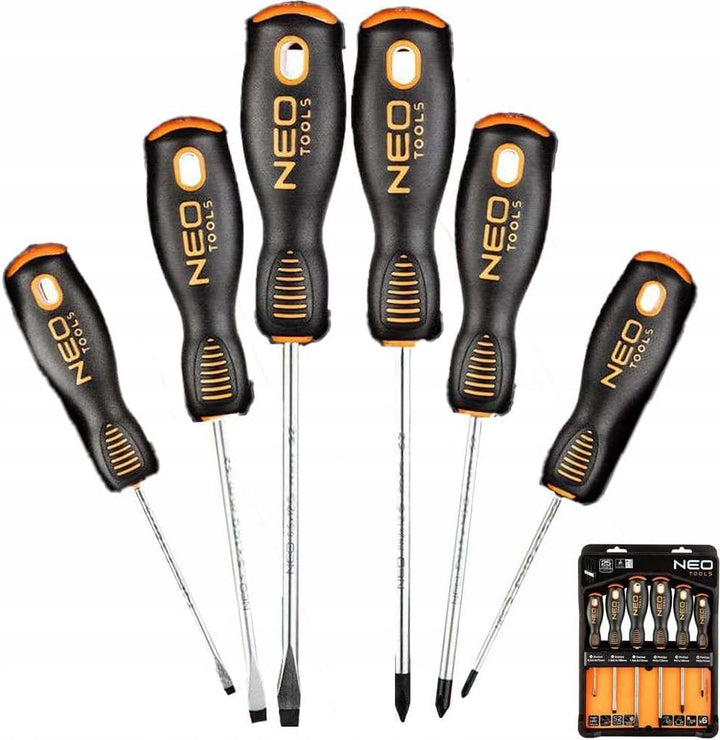 NEO TOOLS Schraubendreher Set 6-tlg., Schlitz &amp; Kreuz, S2 Stahl | Magnetische Spitzen, Ergonomischer