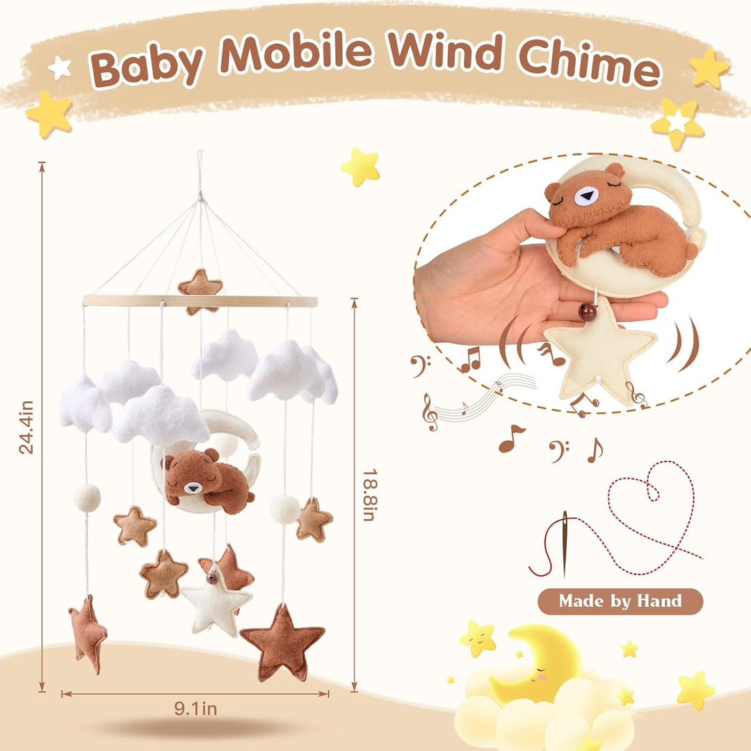 Mobile Babybett, Mobile Baby Windspiele mit 3D Bär Mond Wolken Sterne Glocke, Kinderzimmer Hängende