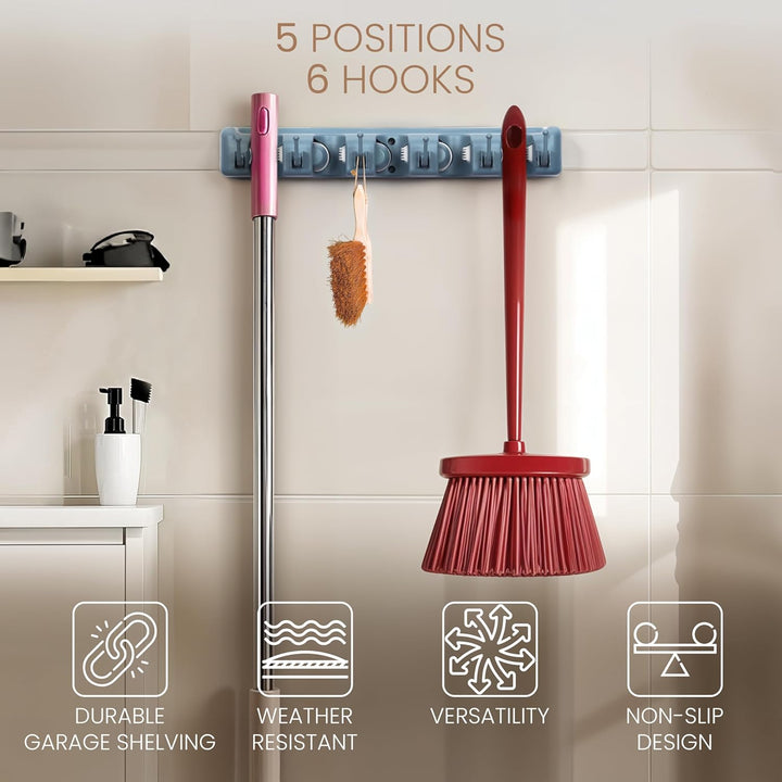 BELLE VOUS Gartenwerkzeughalterung - Combisystem - Gerätehalter mit 6 Haken - Besenhalterung Wand -
