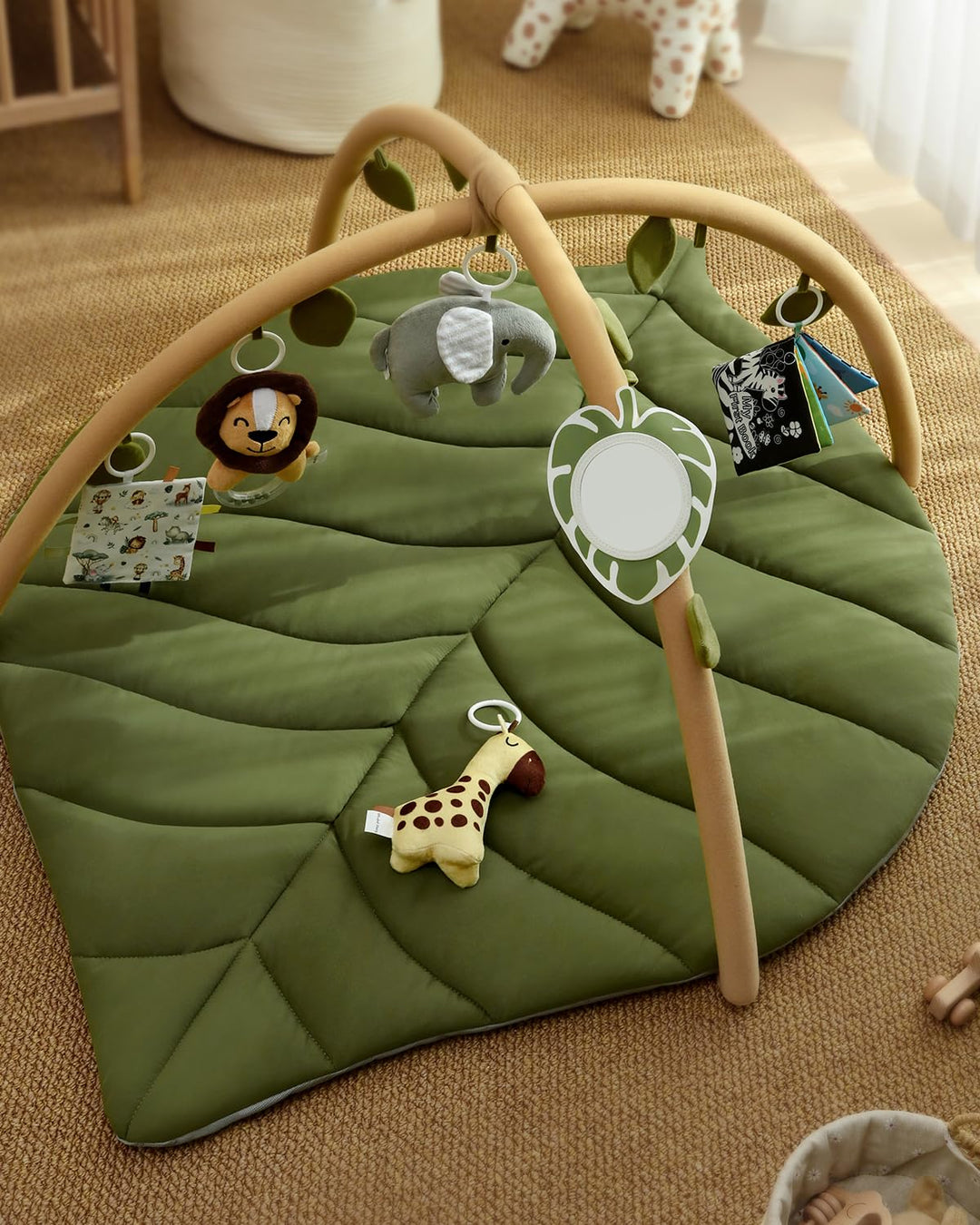 Blissful Diary Spielbogen Baby, Übergrosses Blattförmiges Spieldecke Baby Gym Activity Decke mit 6 A