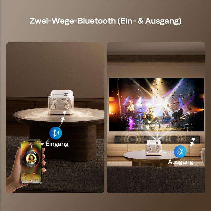 Aurzen Boom Mini 4-in-1 Smart Beamer mit Google TV, 4K Unterstützt Heimkino &amp; Outdoor Projektor, 20W