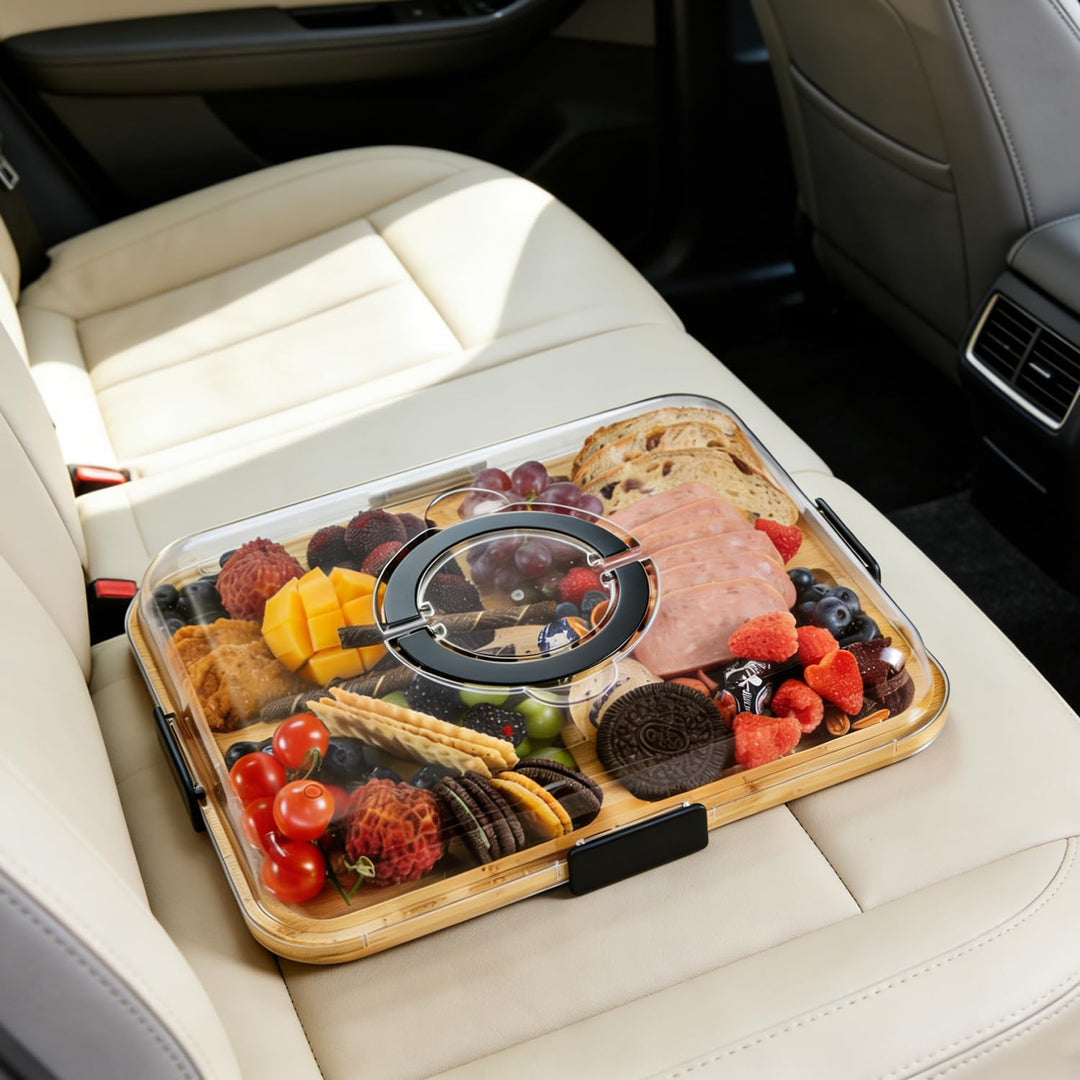 Charcuterie-Bretter mit Deckel und Griff, tragbares Bambus-Käsebrett mit 6 Fächern, Serviertablett f
