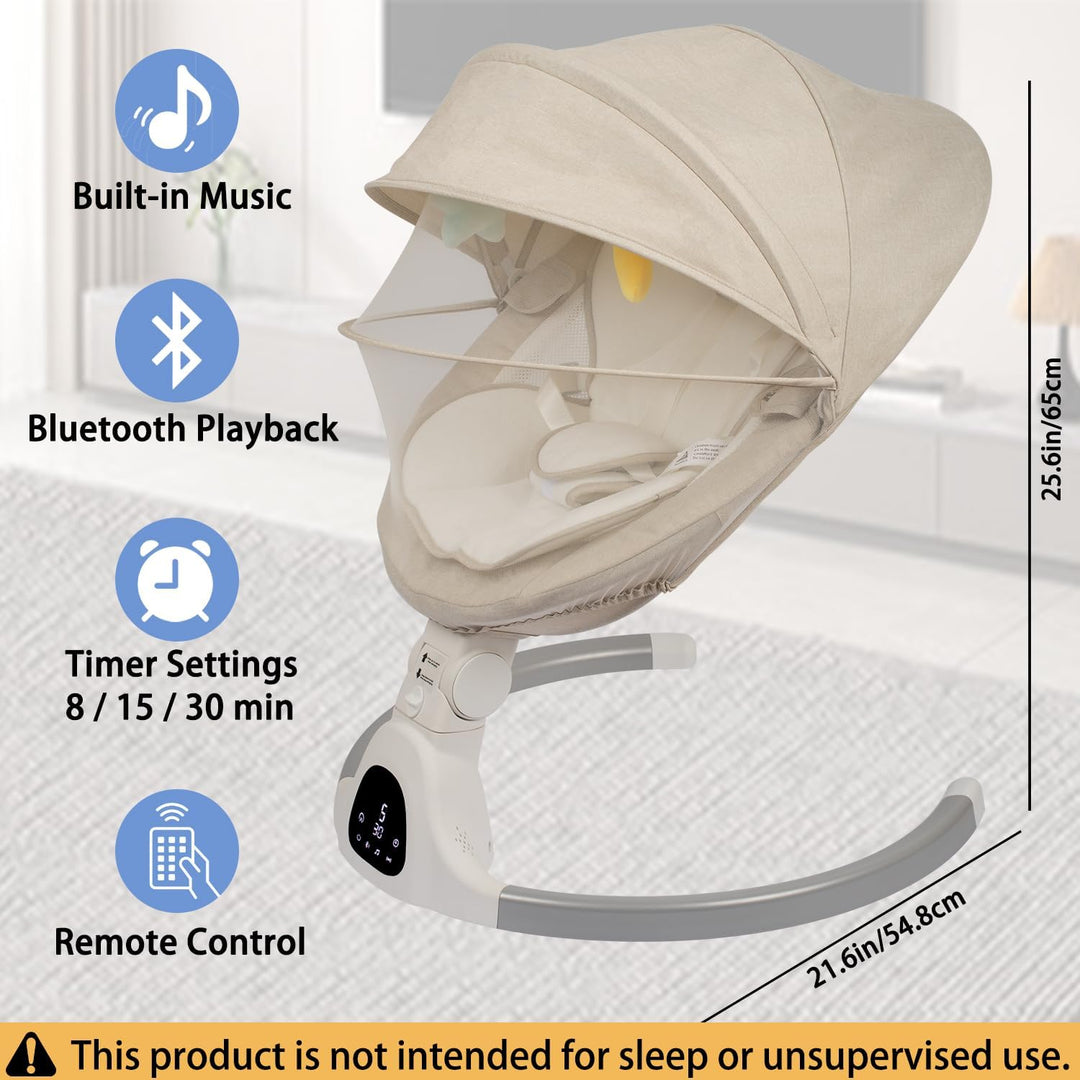 Elektrische Babywippe für Säuglinge bis 9 kg, klappbar, mit Fernbedienung & Bluetooth, Timer-Funktio