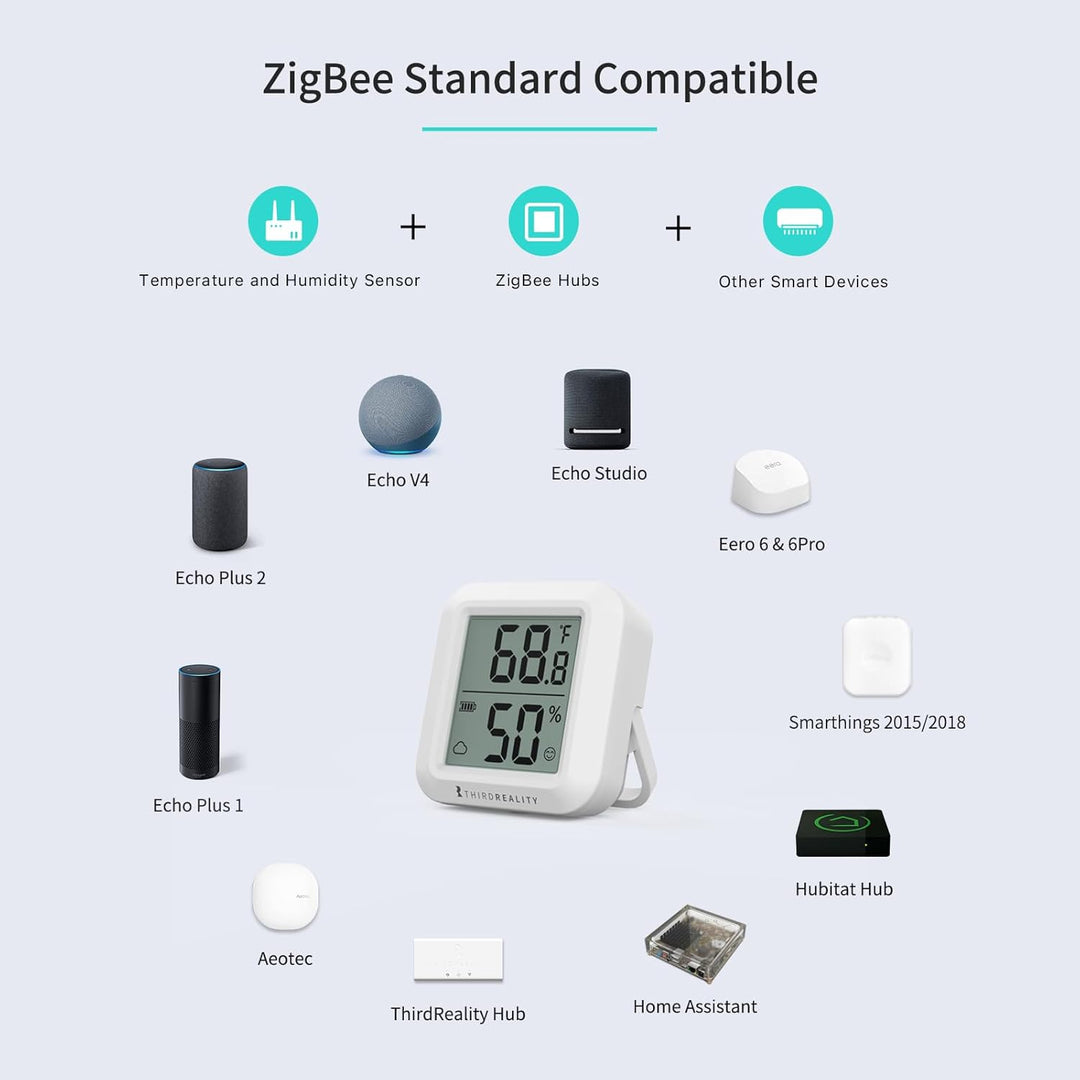 THIRDREALITY Zigbee Temperatur- und Feuchtigkeitssensor mit Digitalem LCD-Display, ZigBee Hub Erford