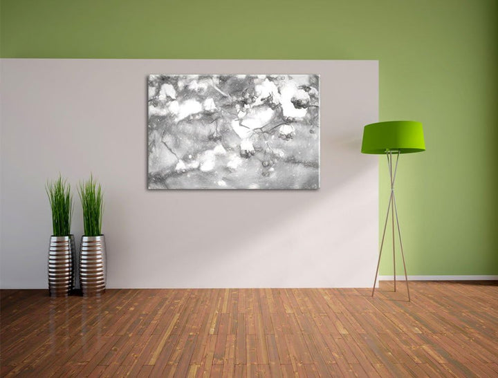 Pixxprint Vogelbeeren mit Schnee bedeckt als Leinwandbild/Grösse: 100x70 cm/Wandbild/Kunstdruck/fert