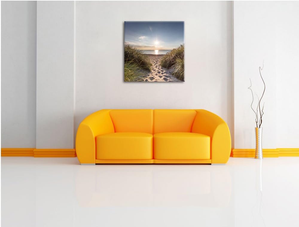 der Weg ins Meer, Format: 70x70 auf Leinwand, XXL riesige Bilder fertig gerahmt mit Keilrahmen, Kuns