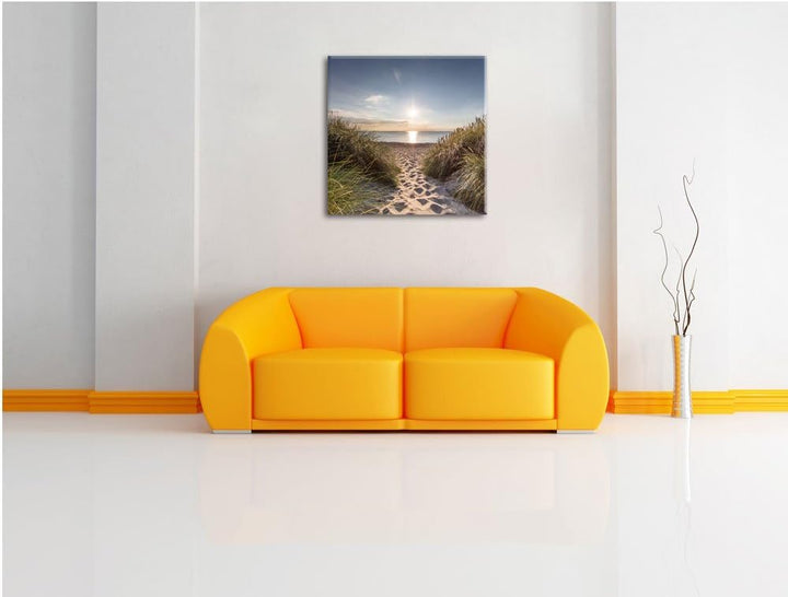 der Weg ins Meer, Format: 70x70 auf Leinwand, XXL riesige Bilder fertig gerahmt mit Keilrahmen, Kuns