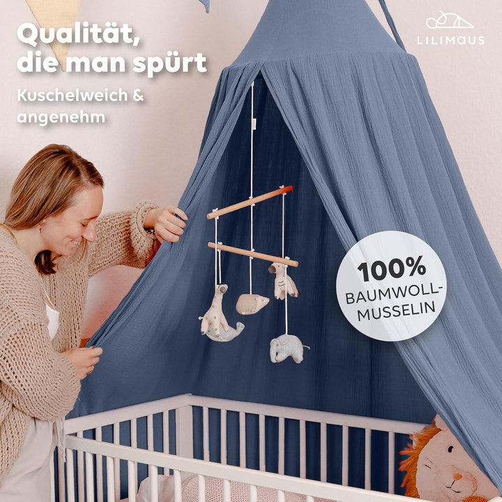 Baldachin Kinderzimmer [in 12 Farben] - Betthimmel aus 100% Baumwolle Musselin Handmade für Mädchen