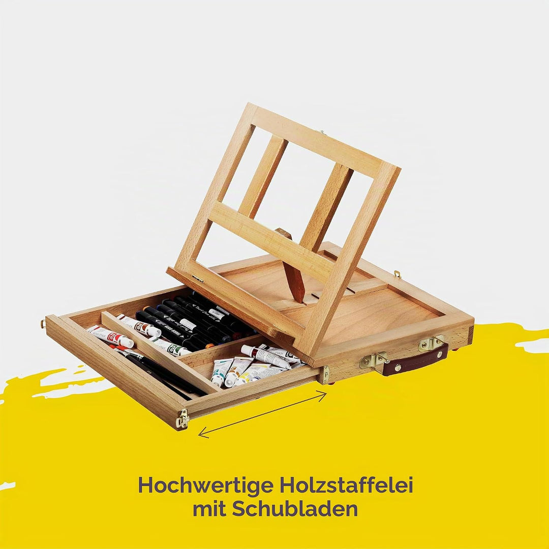 Tischstaffelei Holz Staffelei Tisch Malkoffer 34x26cm Buchenholz Zeichenbrett Workstation zu bemalen