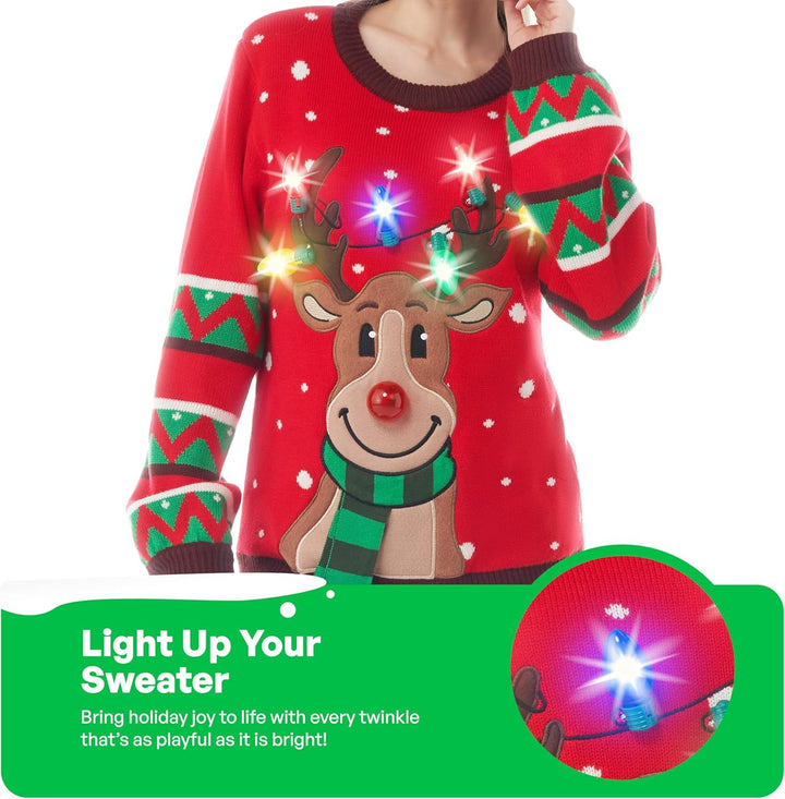 JOYIN Damen LED Beleuchtete Rentier Hässliche Weihnachtspullover Damen mit Integrierten Leuchtmittel