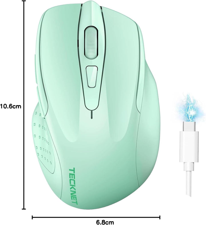 TECKNET Bluetooth Maus, Wiederaufladbare Maus Kabellos(DREI Modi: BT 5.0/3.0 + 2.4G), 4800 DPI, Ergo