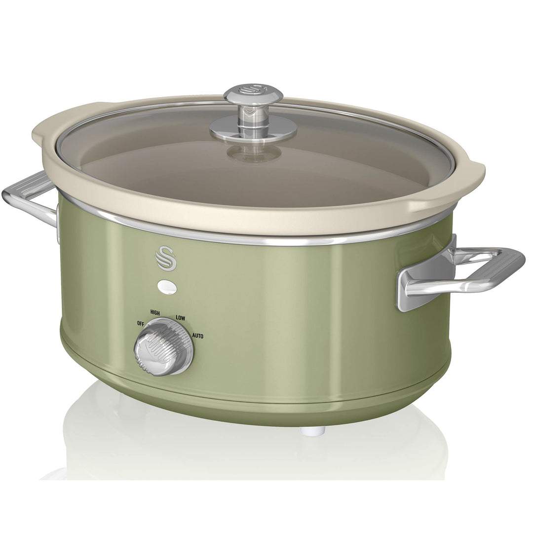 Swan Retro SF17021GNEU Slow Cooker 3,5L Abnehmbarer Kochbehälter, PFOA- und PTFE-freier Keramischer
