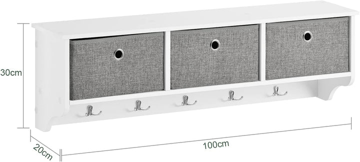 SoBuy FRG282-W Wandgarderobe Flurgarderobe Kleiderhaken Hängeregal mit 3 Körben und 5 Haken Garderob