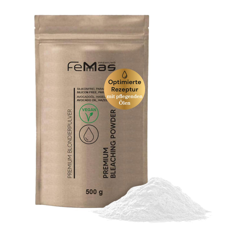 FemMas Premium Blondierungspulver 500g, vegan I Hair Bleach staubfrei & ultra stark mit pflegenden Ö