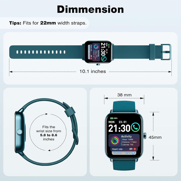Smartwatch Herren mit Telefonfunktion,1,8" Fitnessuhr Damen mit Herzfrequenz SpO2 Stress Schlafmonit