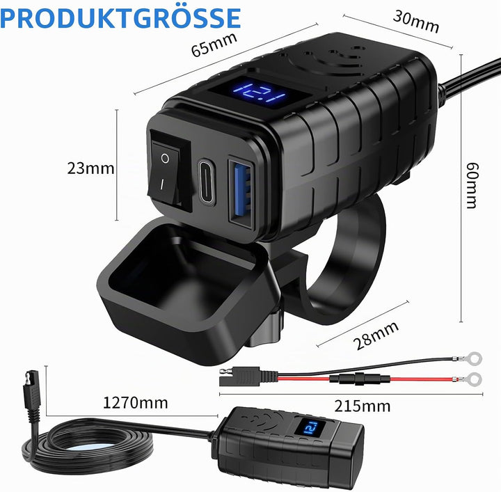 Lhdfyqt Dual-USB Motorrad Telefon Ladegerät, Motorrad USB Ladegerät, Schnelltrenner SAE zu USB Adapt