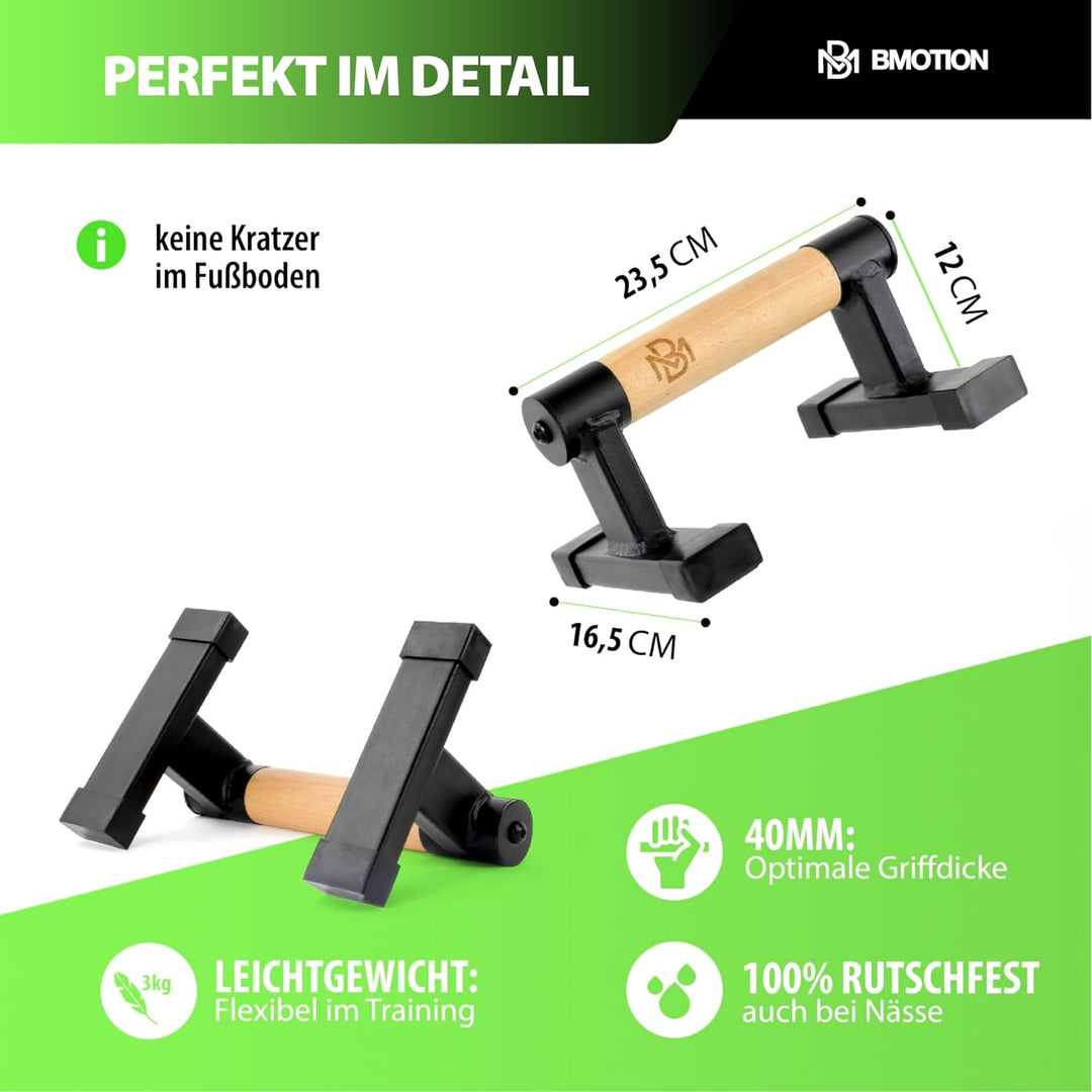 Müller & Blum Liegestützgriffe Holz mit Gym-Bag, gelenkschonende Push-Up Bars, Handstand-Barren, Par