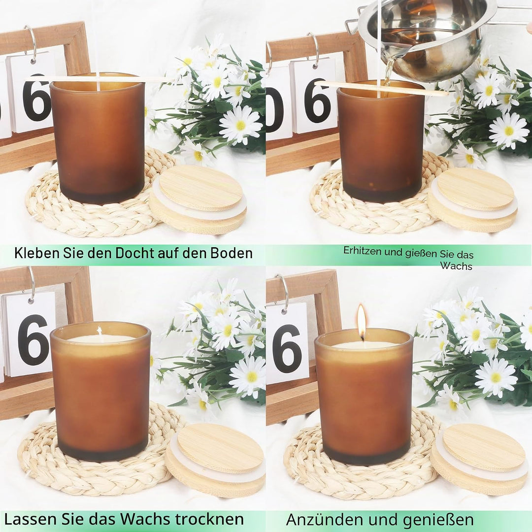 MILIVIXAY 20 Stück 200 ml mattierte bernsteinfarbene dicke Glas-Kerzengläser mit Deckel – leere Kerz