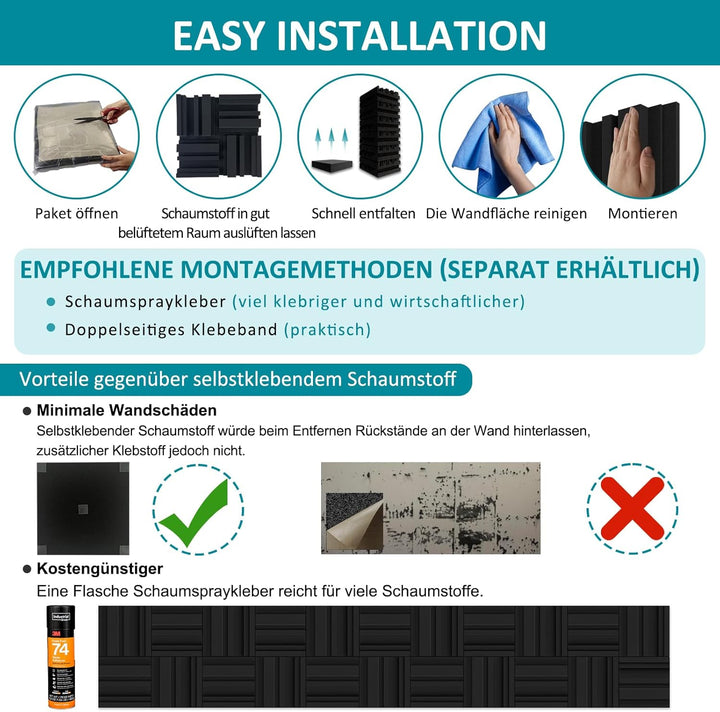 BXI Dick Akustikschaumstoff Paneele Set mit Diffusionsmuster, 30 x 30 x 7,8 cm, 12 Stück Hochdichte