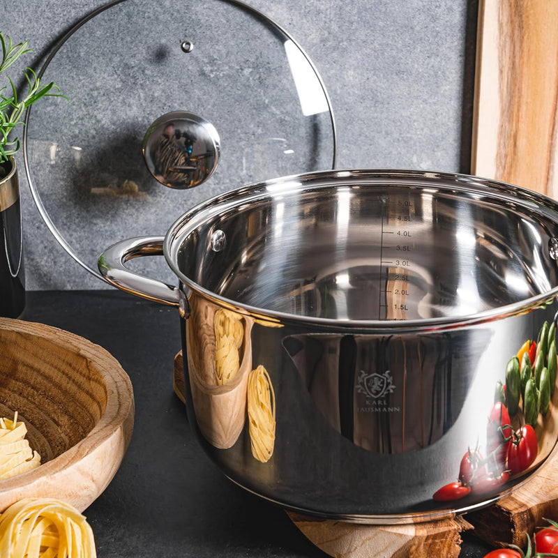 Topfset Induktion 3-teilig, Kochtopf Set mit Glasdeckel, Edelstahl mattiert, Induktions Töpfe Set un