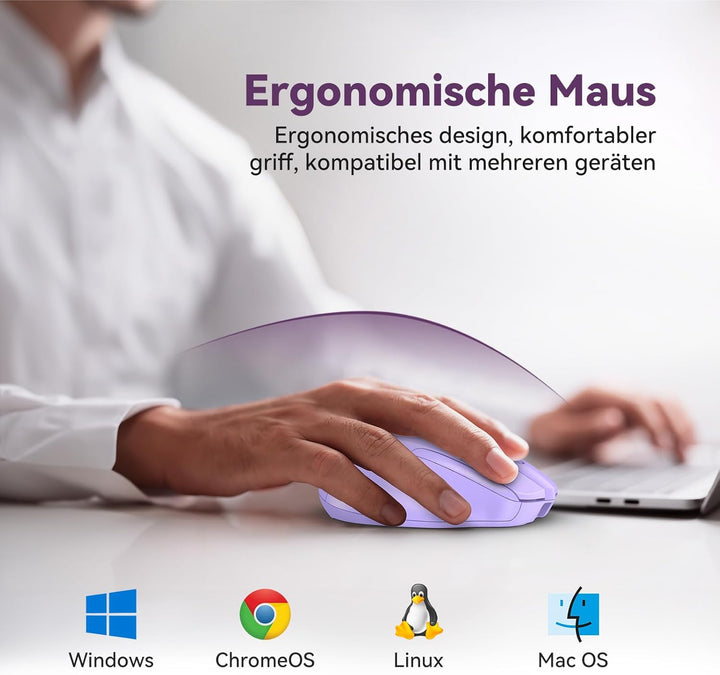 TechRise Bluetooth Maus, 2.4G Maus Kabellos (BT 5.0/3.0 + 2.4G) 4800 DPI Wiederaufladbare Ergonomisc