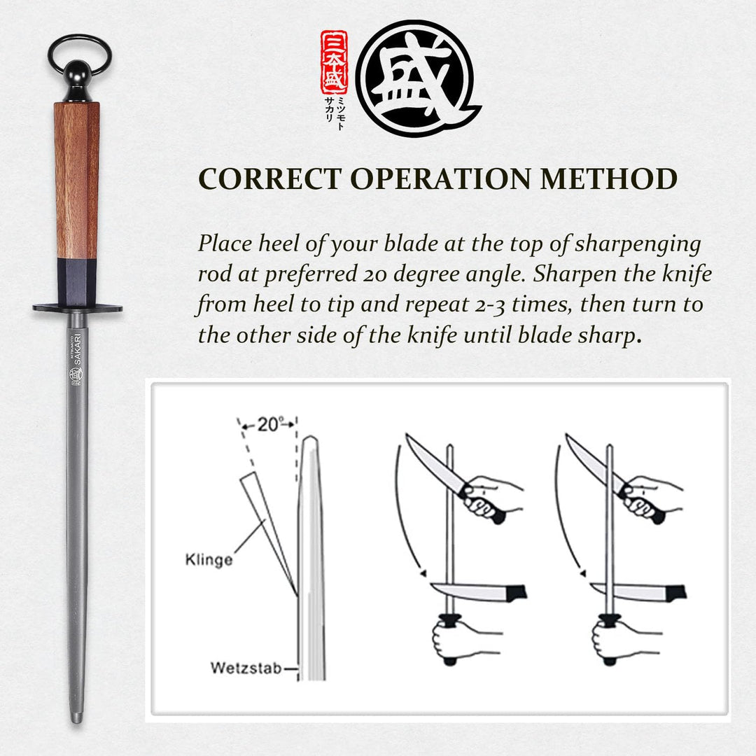 MITSUMOTO SAKARI 44 cm Japanischer Professioneller Messerschärfer Stab, Wetzstab aus Hochwertigen Di