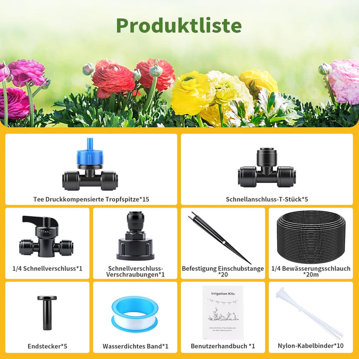 60PCS Garten BewässerungsSystem, Tropfbewässerung Kit, Wassersparende Bewässerung Kit mit 60 Stücke
