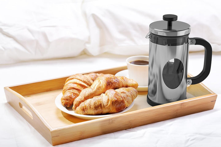 bonVIVO French Press 1L Silber – Kaffeebereiter gross aus Glas & Edelstahl – Kaffeepresse 8 Tassen –