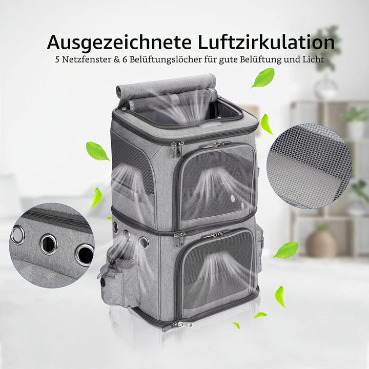 Rucksack für 2 Katzen, 2-in-1, abnehmbares Doppelfach, bis zu 12 kg, Transporttasche, faltbar und be