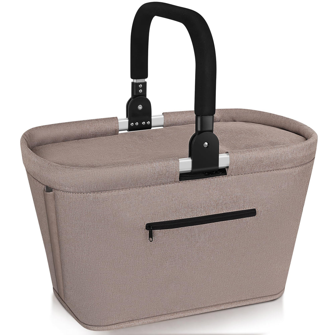35L Kühltasche Einkaufskorb Faltbar mit 2 Stützstangen, Grosse Isolierte Kühlkorb mit Aluminium Grif