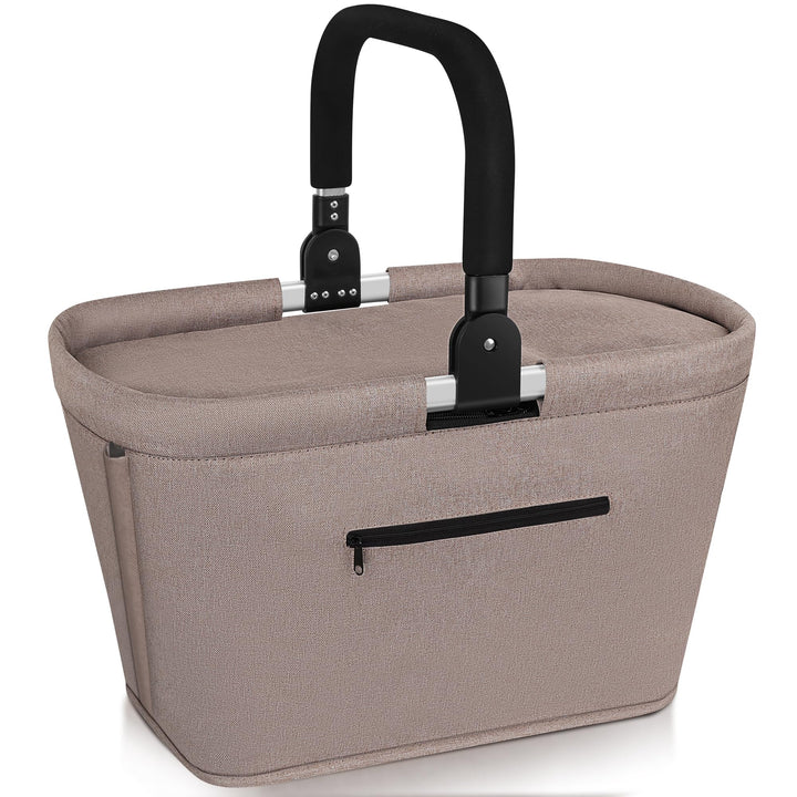 35L Kühltasche Einkaufskorb Faltbar mit 2 Stützstangen, Grosse Isolierte Kühlkorb mit Aluminium Grif