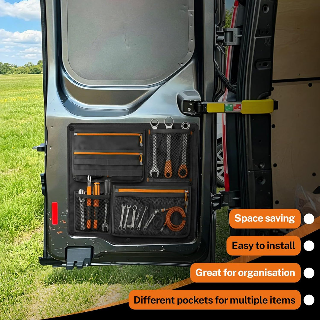 2PCS Scheunentor Aufbewahrungsorganizer kompatibel mit Ford Transit Custom 2006-2023, Taschen-Organi