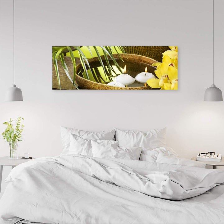 Wandbild XXL Zen Deko Kunst Bilder Kerzen Gelb 158x53 cm Deko Paneel 158x53 cm Gelb_b, Deko Paneel 1
