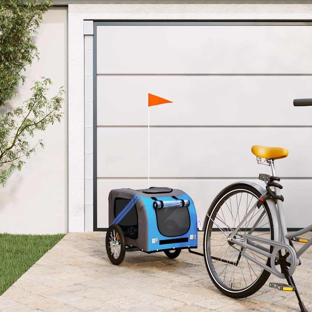 vidaXL Fahrradanhänger Hunde Hundeanhänger Hundetransporter Oxford-Gewebe Eisen Blau 125 x 63 x 66 c