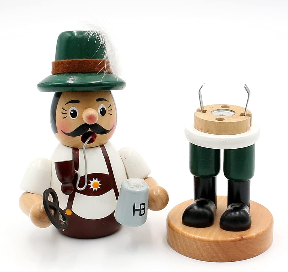 Dekohelden24 Lustiger Räuchermann als Bayer mit Brezel und Bier, ca. 16 cm, Holz
