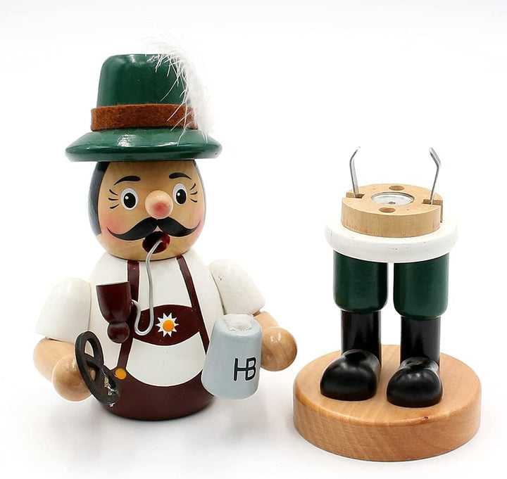 Dekohelden24 Lustiger Räuchermann als Bayer mit Brezel und Bier, ca. 19 cm, Holz, 19 cm