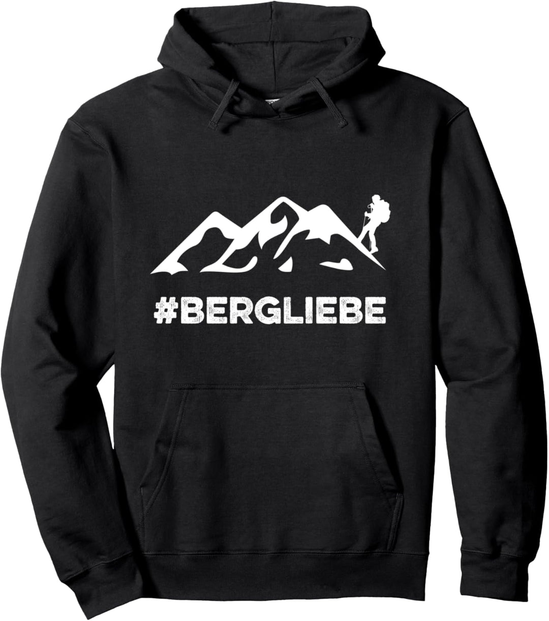 Wandern Design mit Bergen, Wanderer und Bergliebe Schriftzug Pullover Hoodie