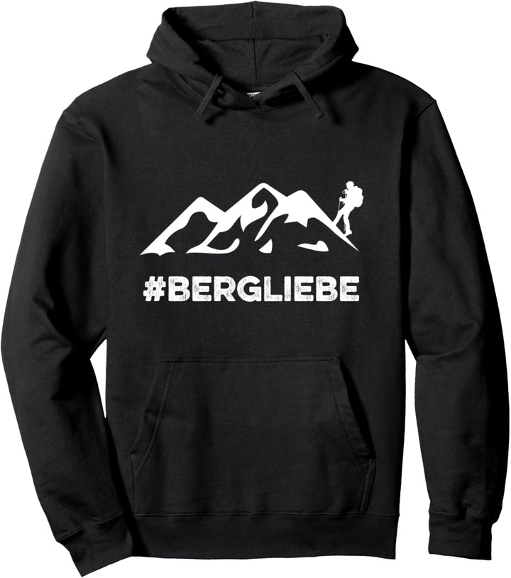 Wandern Design mit Bergen, Wanderer und Bergliebe Schriftzug Pullover Hoodie