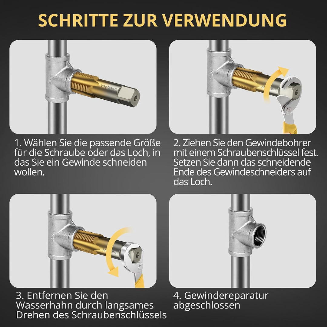 AMTOVL 6tlg. NPT Rohrgewindebohrer Set Gewindebohrer 1/8", 1/4", 3/8", 1/2", 3/4", 1&