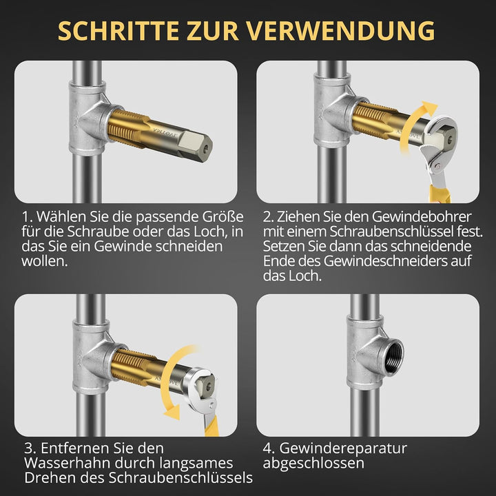 AMTOVL 6tlg. NPT Rohrgewindebohrer Set Gewindebohrer 1/8", 1/4", 3/8", 1/2", 3/4", 1&