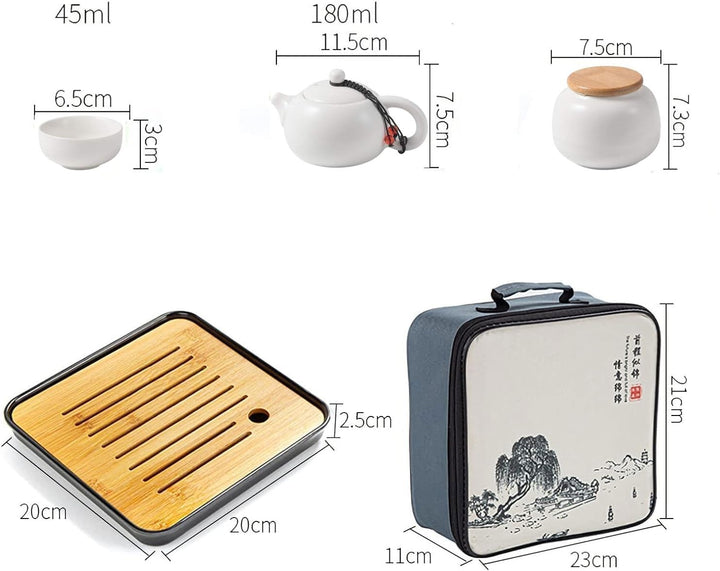 Teekanne Sets, Chinesisches Kungfu Teeservice, Keramik Teekanne mit 4 Tassen und Teedose Tablett, Al